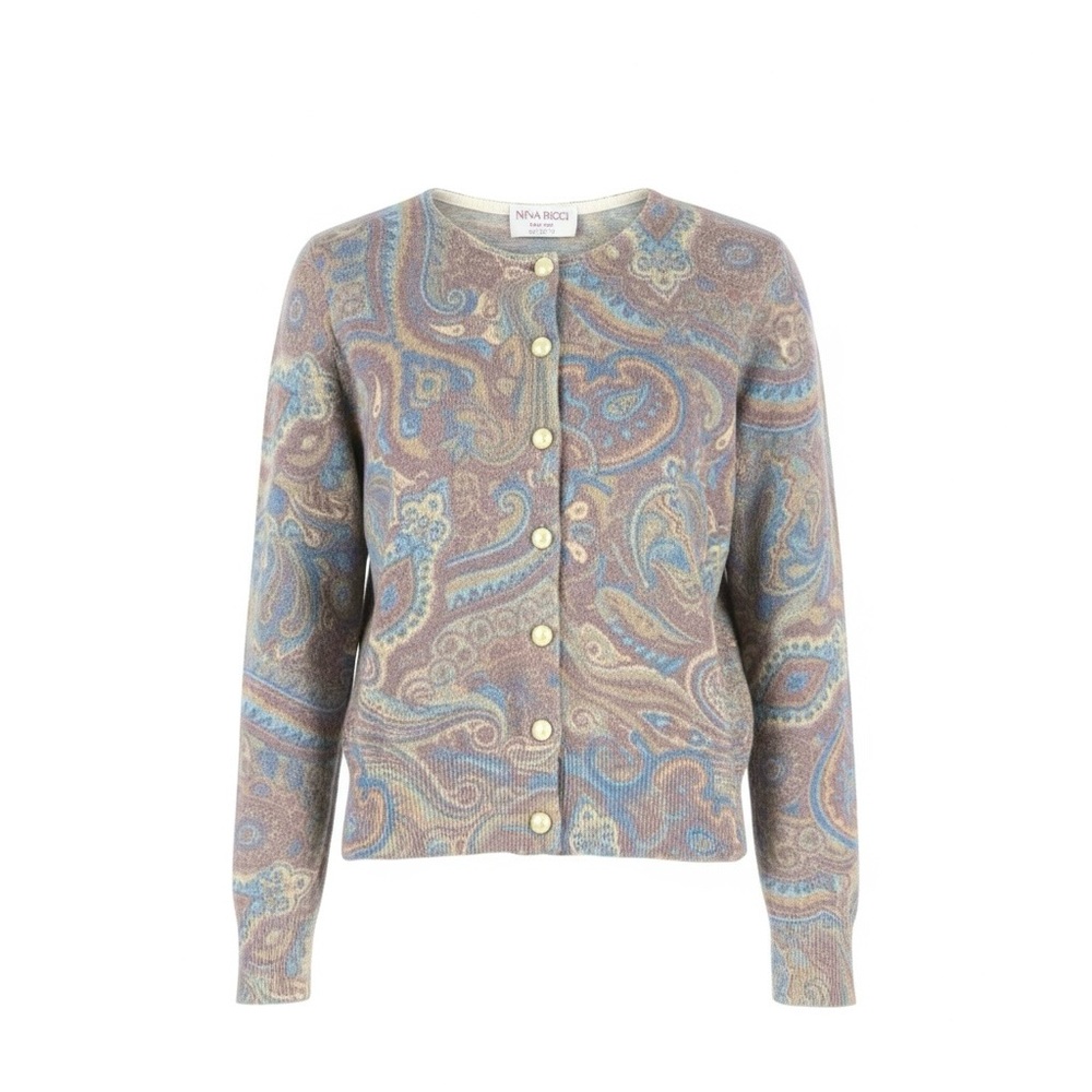 Nina Ricci VTG Paisley Wool Blend Cardigan - sz M
